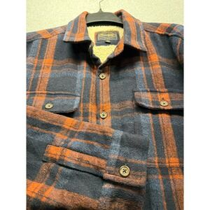 Threadgrit XL Sherpa Lined Flannel Shirt Jacket Navy Orange Plaid TGFA24OW001